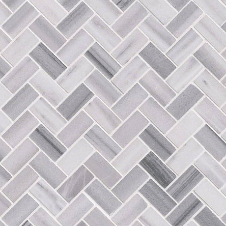 Bergamo herringbone 11.63X11.63 polished marble mesh mounted mosaic tile SMOT-BERGAMO-HB10MM product shot multiple tiles angle view
