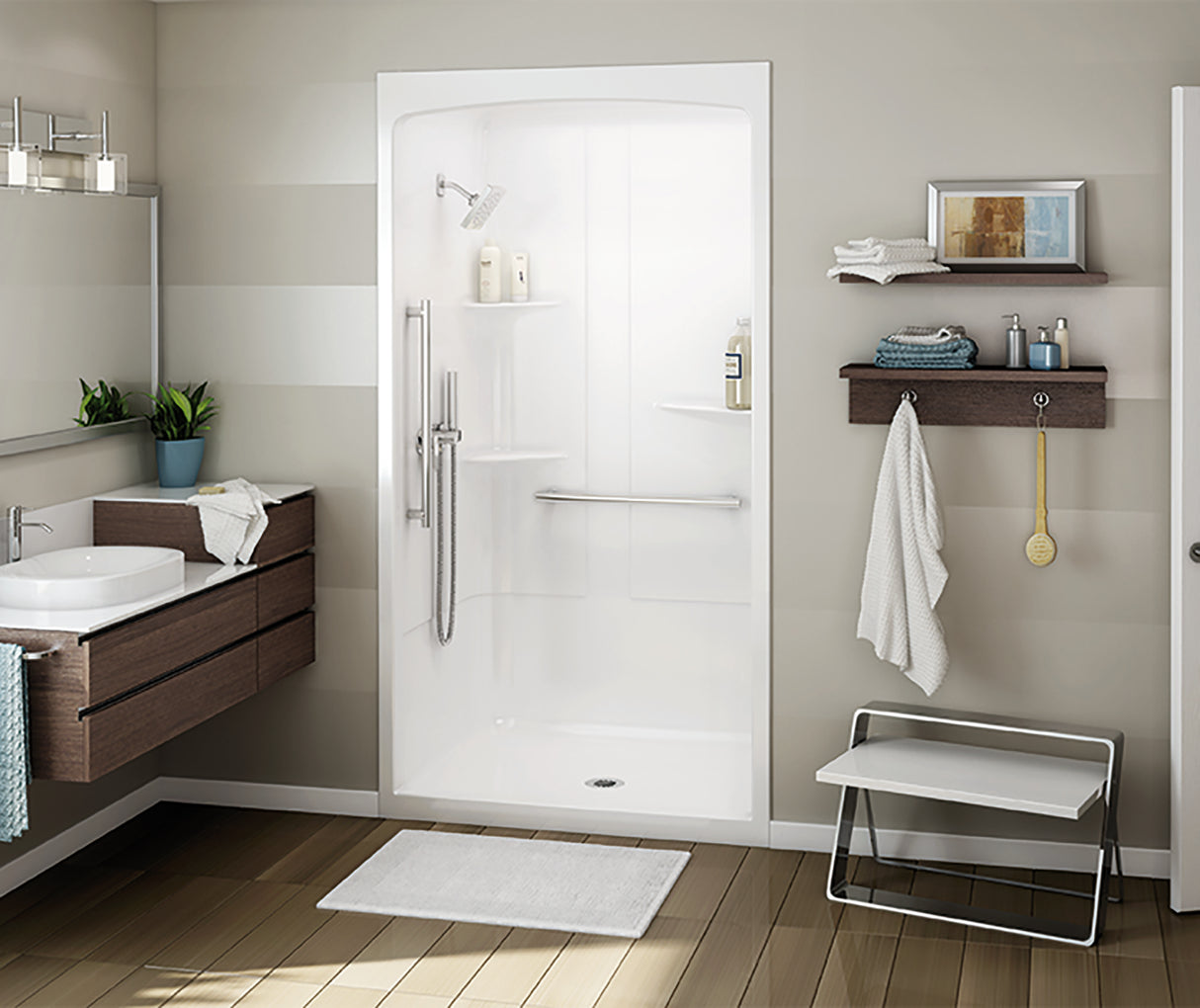 MAAX 107004-SR-000-001 ALLIA SHR-4834 Acrylic Alcove Center Drain Three-Piece Shower in White