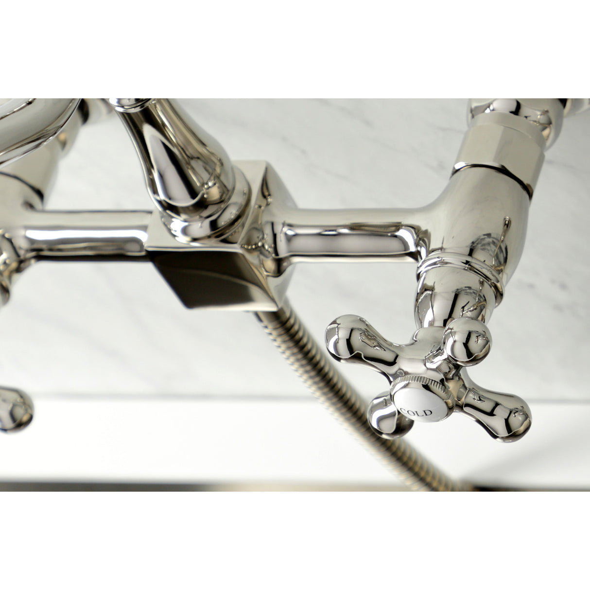 Kingston Brass KS1246AXBS Heritage Wall Mount Bridge Kitchen Faucet with Brass Spray, Polished Nickel