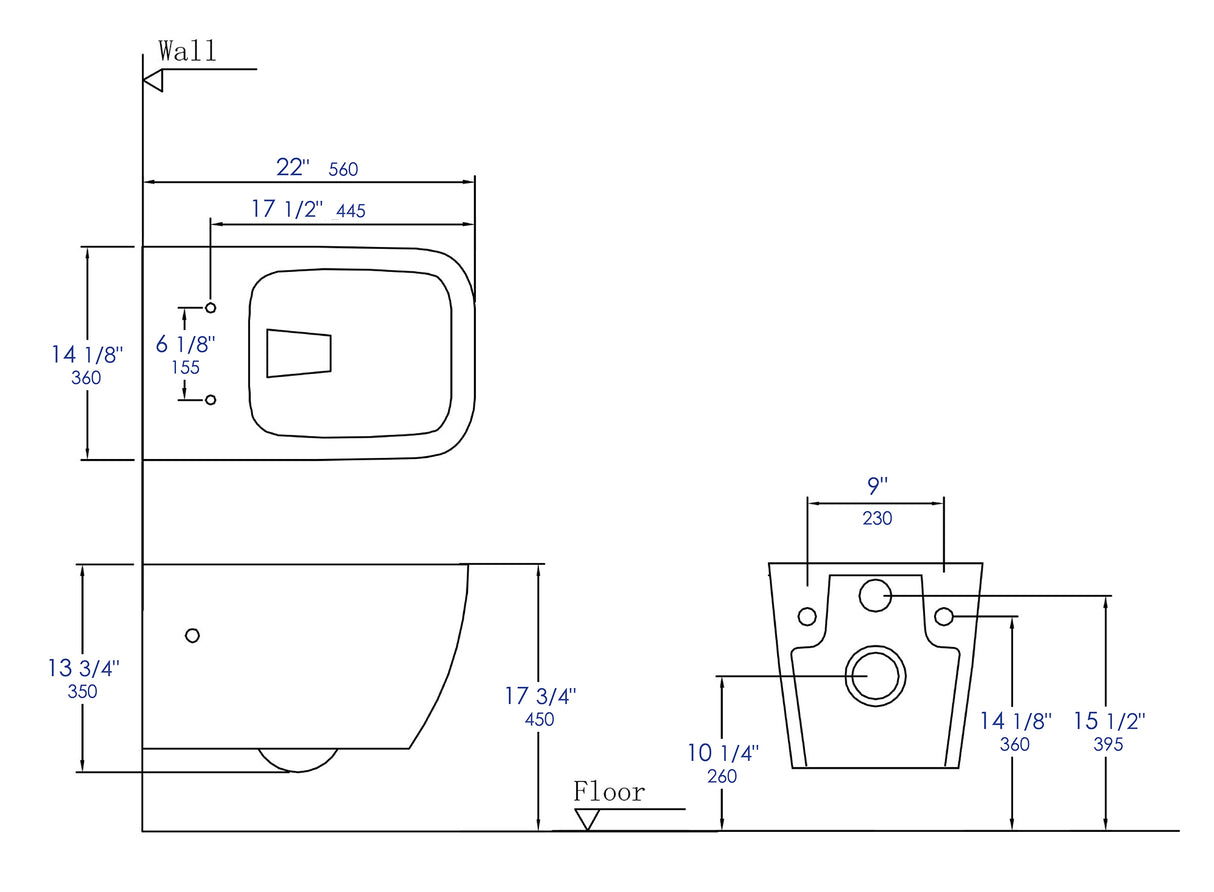 EAGO WD390 White Modern Ceramic Wall Mounted Toilet Bowl