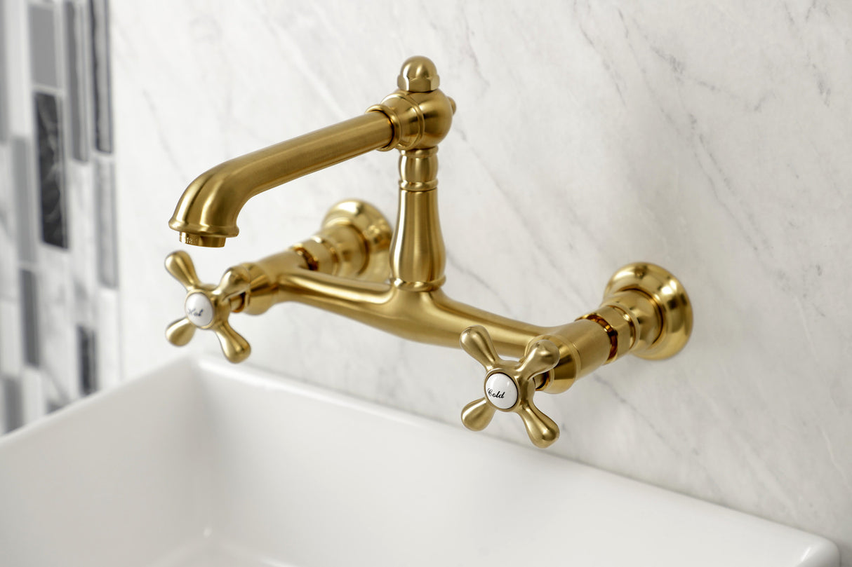 Kingston Brass KS7247AX 8-Inch Center Wall Mount Bathroom Faucet, Brushed Brass