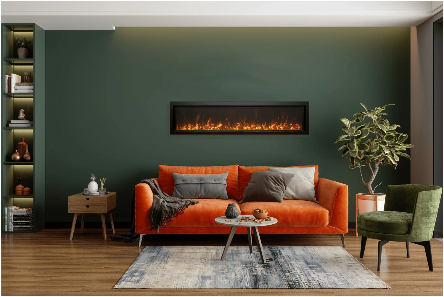 Amantii BI-60-XTRASLIM Panorama Xtraslim Full View Smart Electric  - 60" Indoor /Outdoor WiFi Enabled  Fireplace, featuring a MultiFunction Remote, Multi Speed Flame Motor, Glass Media & a Black Trim
