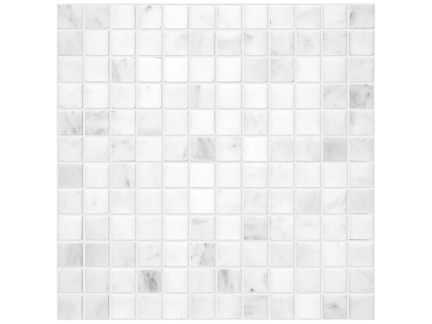 Anatolia Tile 1X1 Bianco Venatino Honed Marble Stone Mosaics. 1 Sheet = 1 Sq. Ft. 5001-0020-0 (76-016) Bianco Venatino 1x1 Honed - premium natural stone mosaic tile from Anatolia Tile, available at PoshHaus showroom in Keene, NH
