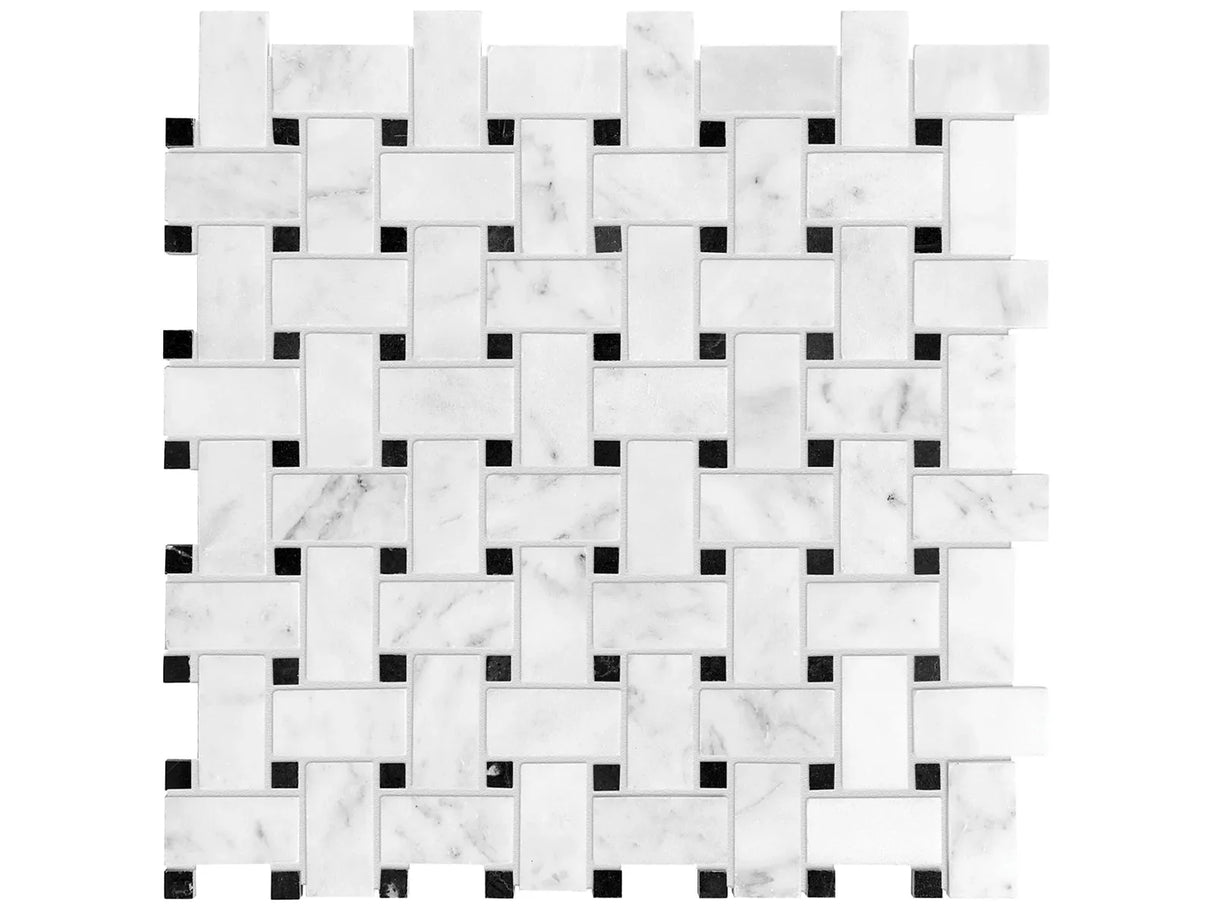 Anatolia Tile Basketweave Mosaics Honed Bianco Venatino Marble Natural Stone 1 Sheet = 1 Sq. Ft. 5001-0024-0 (76-170) Bianco Venatino Basketweave Honed - premium natural stone mosaic tile from Anatolia Tile, available at PoshHaus showroom in Keene, NH