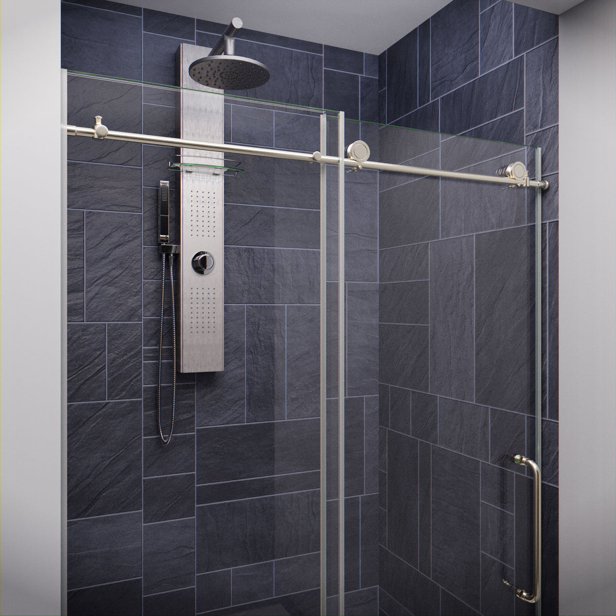 ANZZI SD-AZ13-01BN Madam Series 48 in. by 76 in. Frameless Sliding Shower Door in Brushed Nickel with Handle