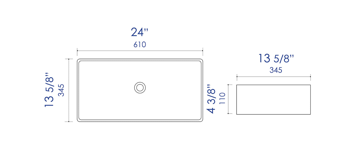 ALFI brand ABC902-BM Black Matte 24" Modern Rectangular Above Mount Ceramic Sink