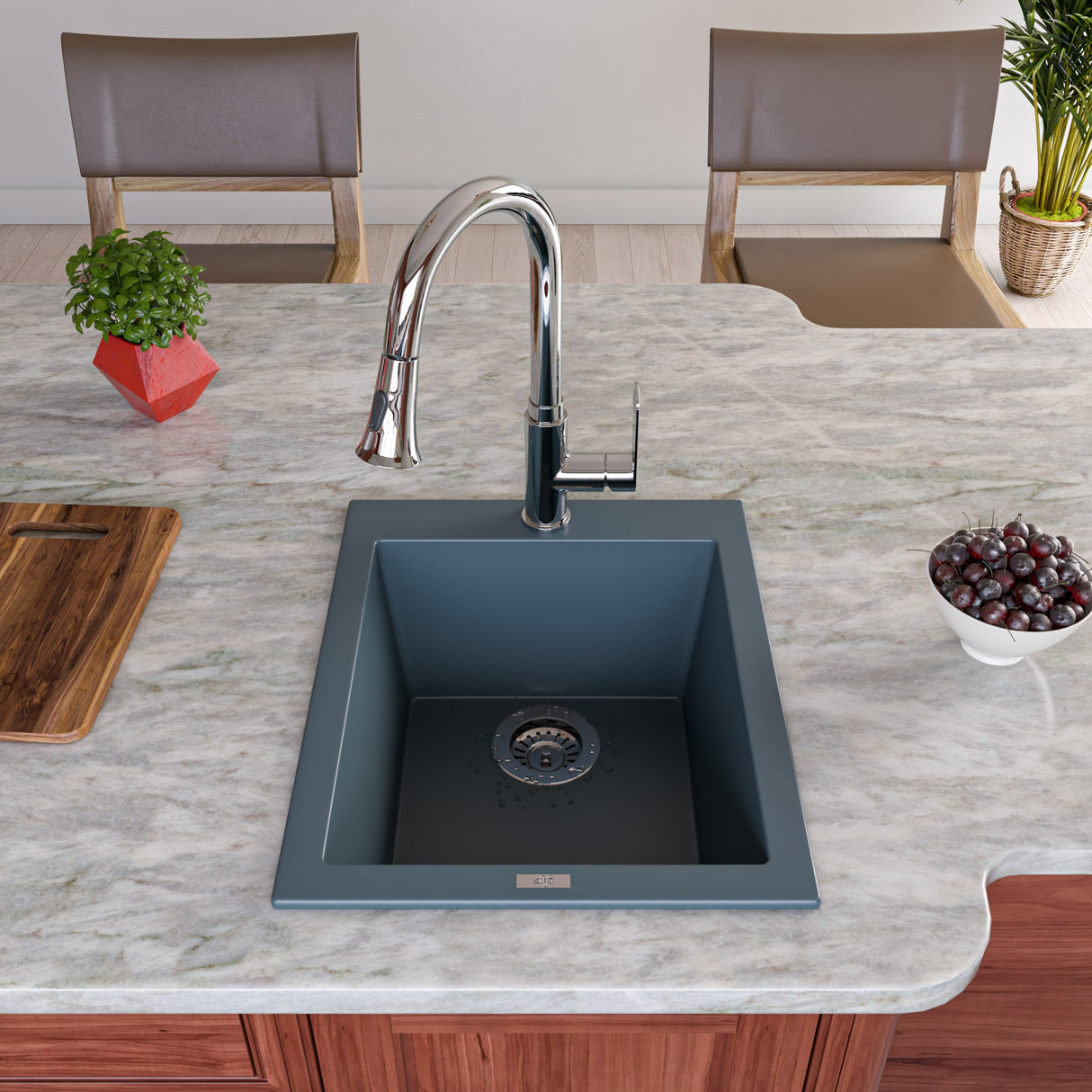 ALFI brand AB1720DI-T Titanium 17" Drop-In Rectangular Granite Composite Kitchen Prep Sink