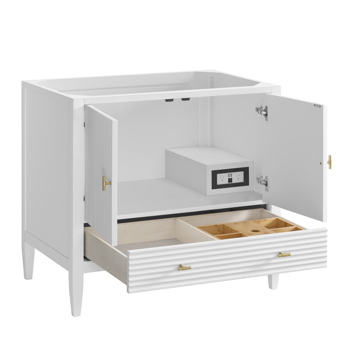 Myrrin 36" Vanity, Bright White, w/ 3 CM Siberian Silestone Top