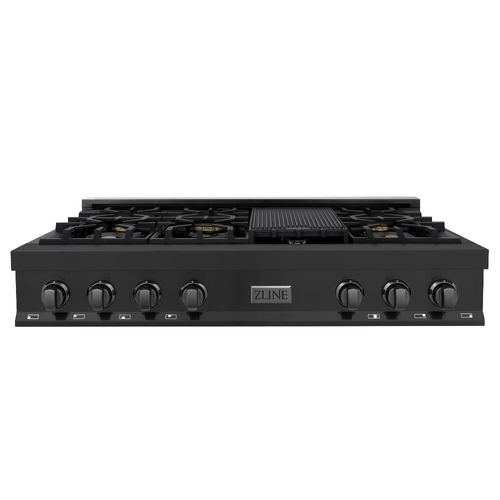 ZLINE Kitchen Package with 48 in. Black Stainless Steel Rangetop, 48 in. Convertible Range Hood and Double Wall Oven (3KP-RTBRH48-AWD)