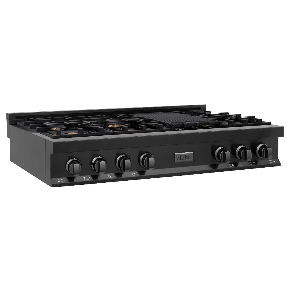 ZLINE Kitchen Package with 48 in. Black Stainless Steel Rangetop, 48 in. Convertible Range Hood and Double Wall Oven (3KP-RTBRH48-AWD)