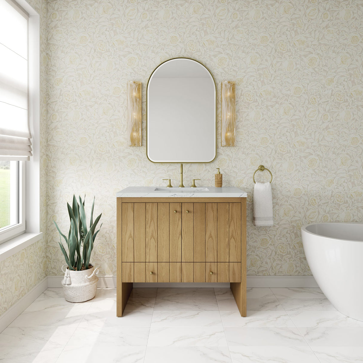 Hudson 36" Single Vanity, Light Natural Oak w/ 3 CM Ethereal Noctis Top