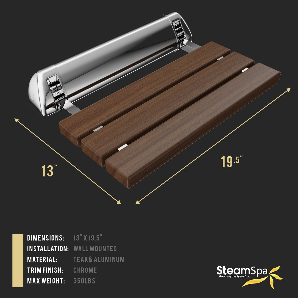Kind 20 in. Teak Wall Mounted Folding Shower Seat SS-K-CH