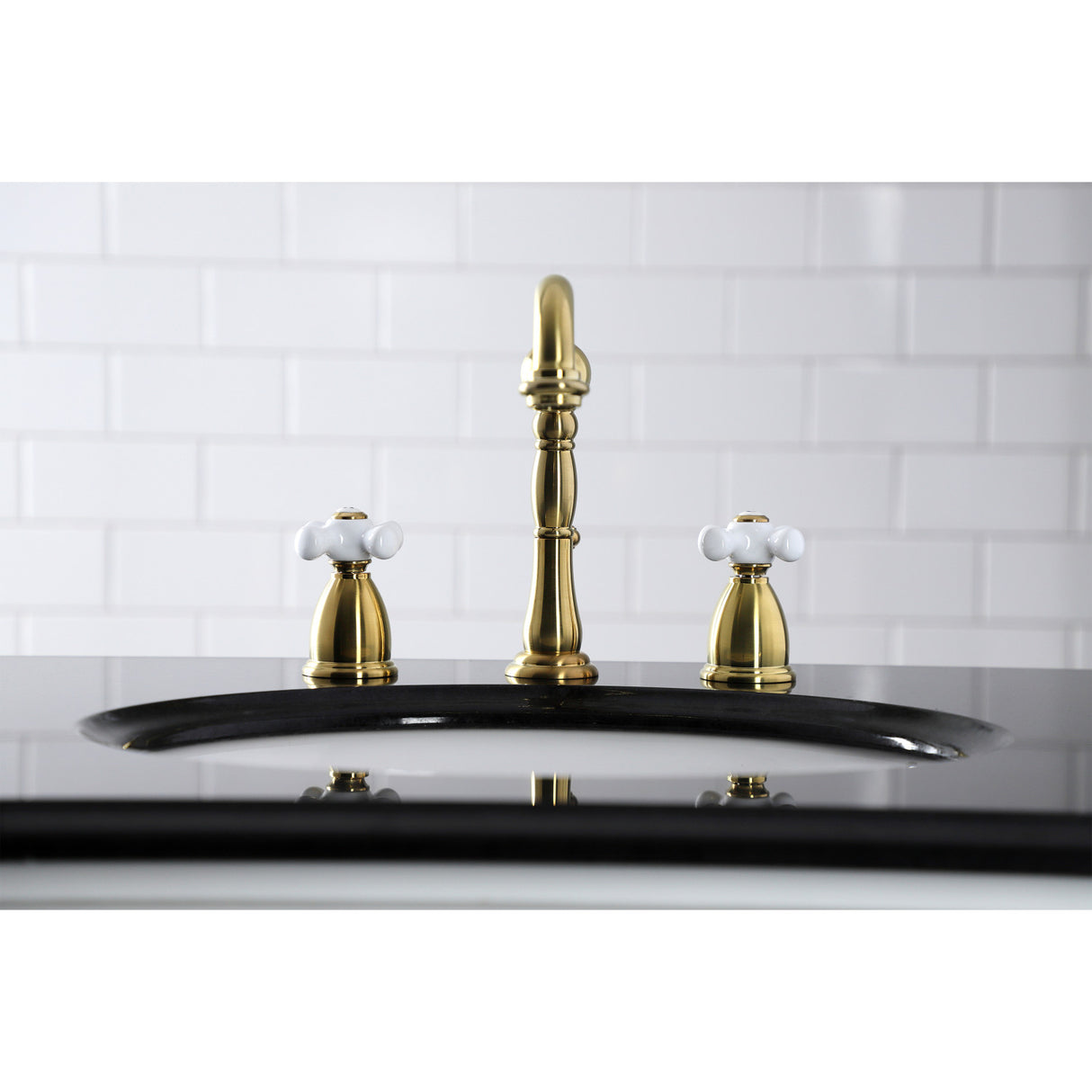 Kingston Brass KB1977PX Heritage Widespread Bathroom Faucet with Brass Pop-Up, Brushed Brass