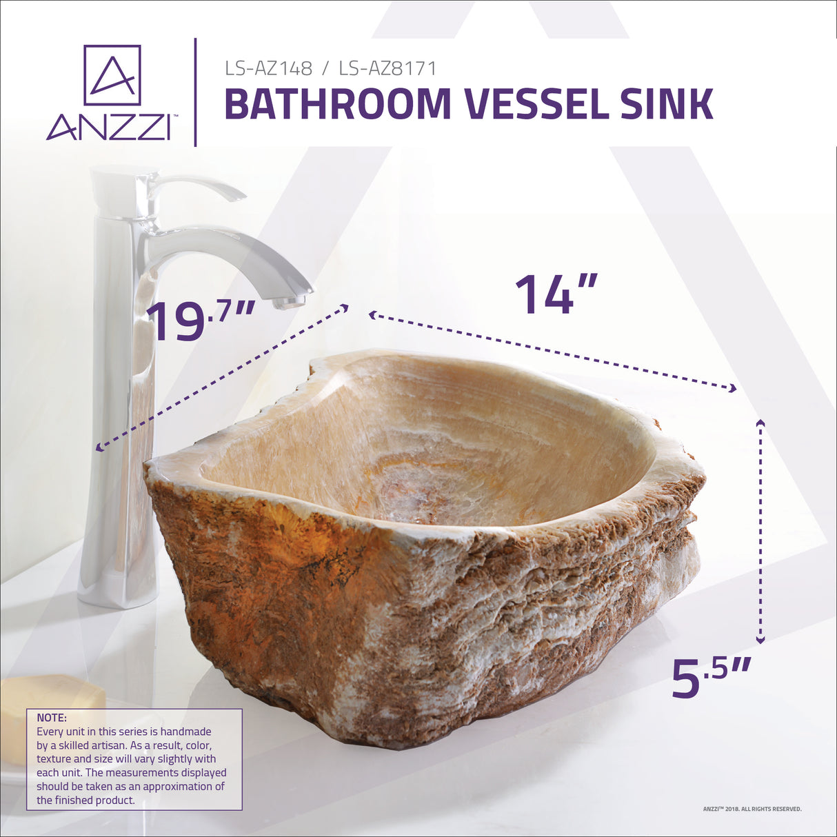 ANZZI LS-AZ148 Desert Shell Vessel Sink in Dark Honey Onyx