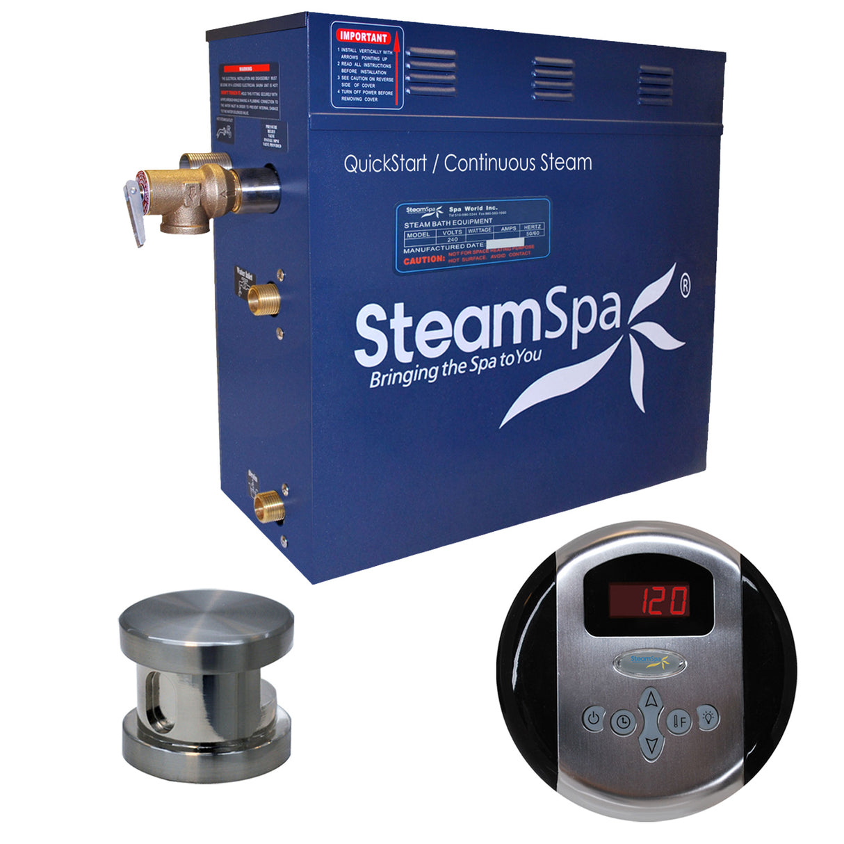 SteamSpa Oasis 9 KW QuickStart Acu-Steam Bath Generator Package in Brushed Nickel OA900BN