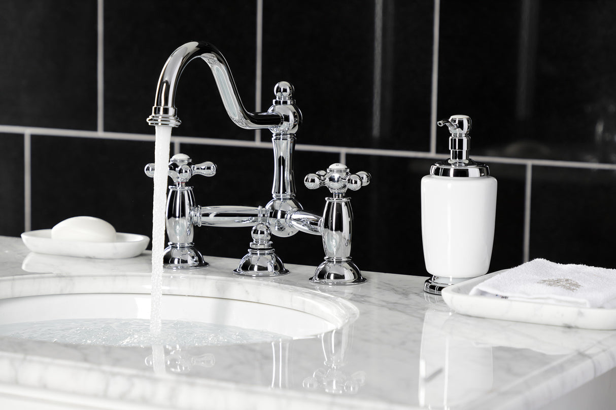 Kingston Brass KS3911AX Restoration Bathroom Bridge Faucet, Polished Chrome