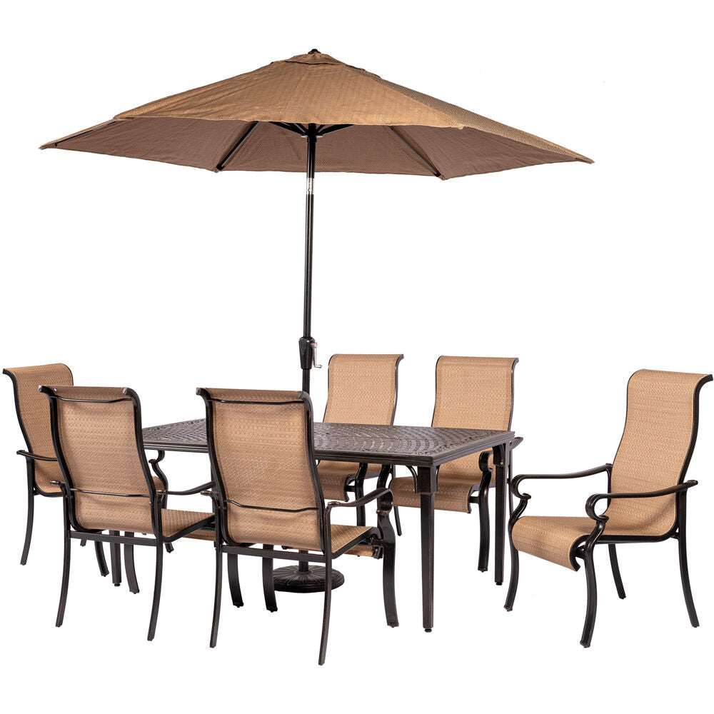 Hanover BRIGDN7PC-SU Brigantine 7-pc Dining Set: Alum. Table, 6 Chairs, Umbrella, Base