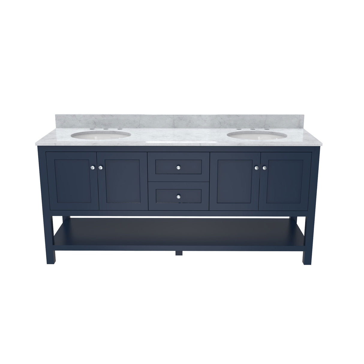 Continuum 72 Inch Modern Console Vanity with Oval Undermount Sinks - Navy