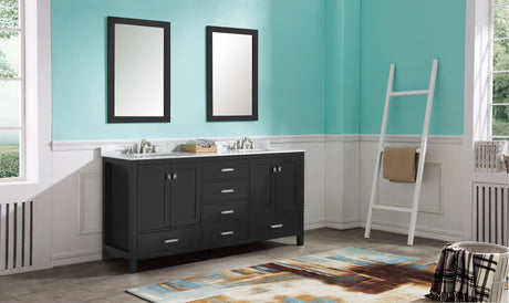 ANZZI VT-MRCT0072-BK Chateau 72 in. W x 22 in. D Bathroom Vanity Set in Black with Carrara Marble Top with White Sink