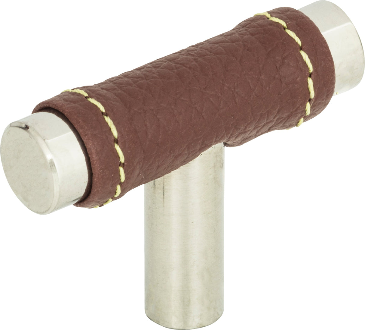 Atlas Homewares Zanzibar Brown Leather Knob 1 7/8 Inch Polished Chrome