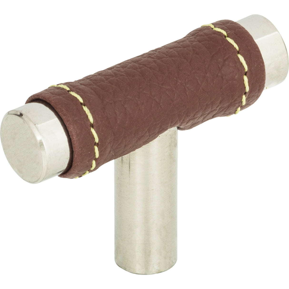 Atlas Homewares Zanzibar Brown Leather Knob 1 7/8 Inch Polished Chrome