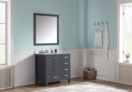 ANZZI VT-MRCT0036-GY Chateau 36 in. W x 22 in. D Bathroom Bath Vanity Set in Gray with Carrara Marble Top with White Sink