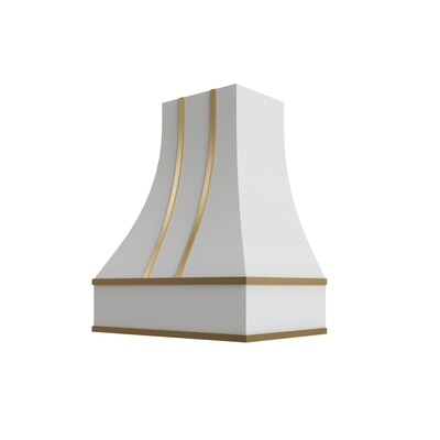 Brooklyn White Curved Hood with Brass Strapping - 30" W x 30" H