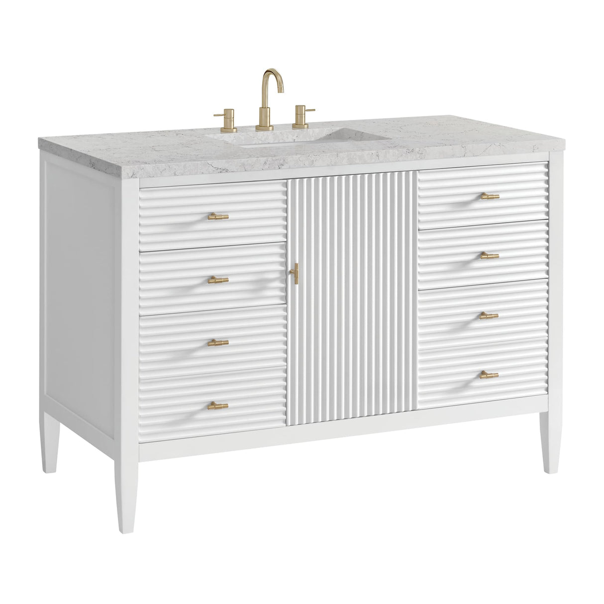 Myrrin 48" Single Vanity, Bright White w/ 3 CM Eternal Jasmine Pearl Silestone Top