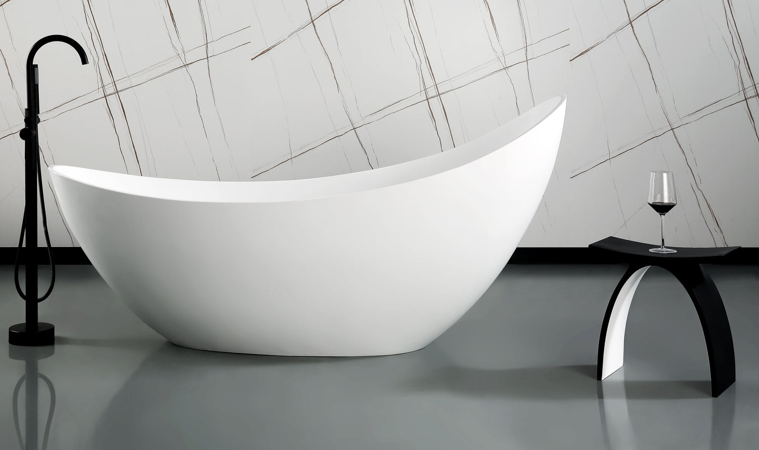 Black Matte Arched Solid Surface Resin Bathroom / Shower Stool