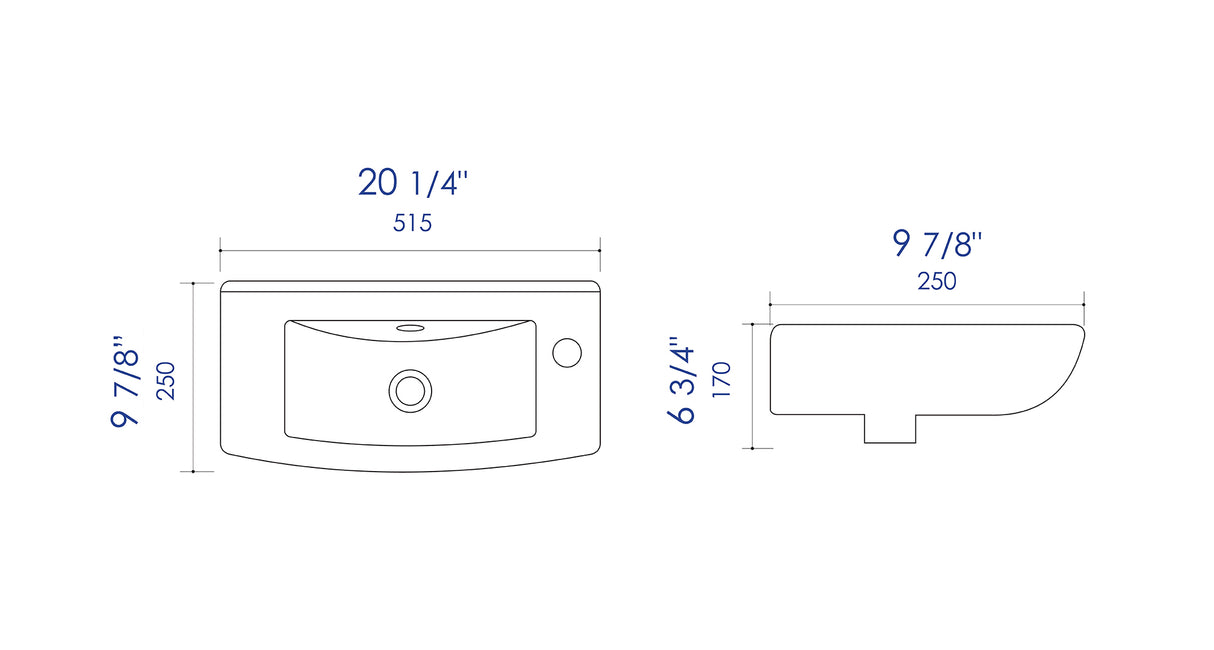 ALFI brand ABC115 White 20" Small Wall Mounted Ceramic Sink with Faucet Hole