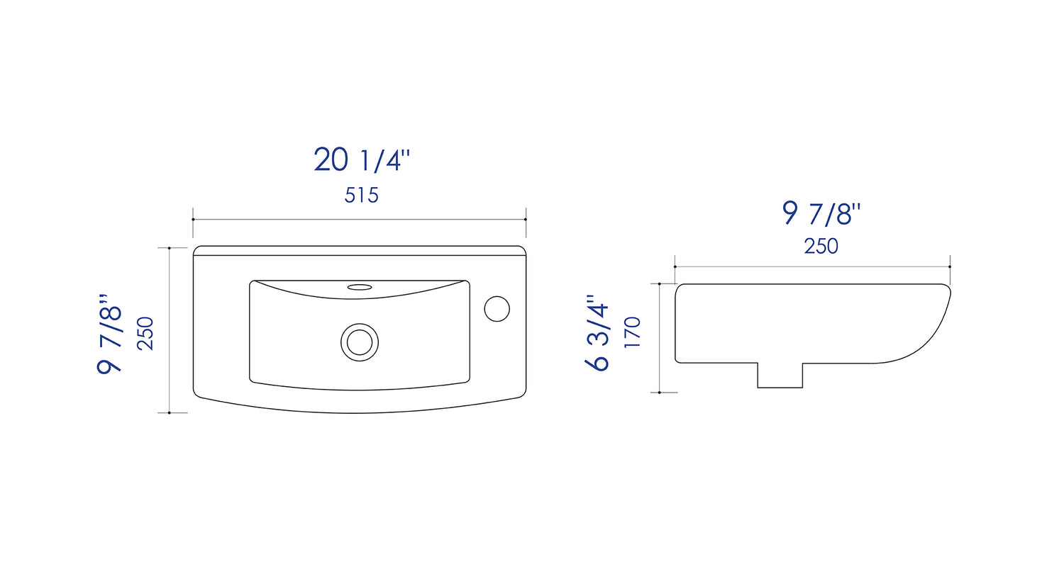 ALFI brand ABC115 White 20" Small Wall Mounted Ceramic Sink with Faucet Hole