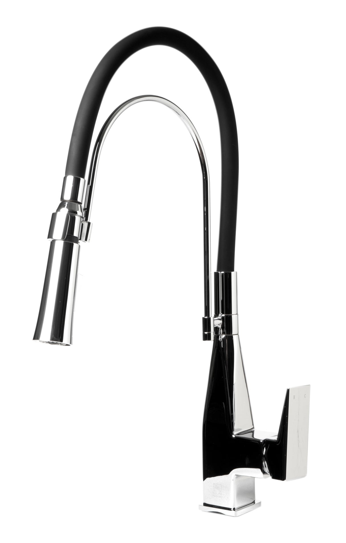 Polished Chrome Square Kitchen Faucet with Black Rubber Stem