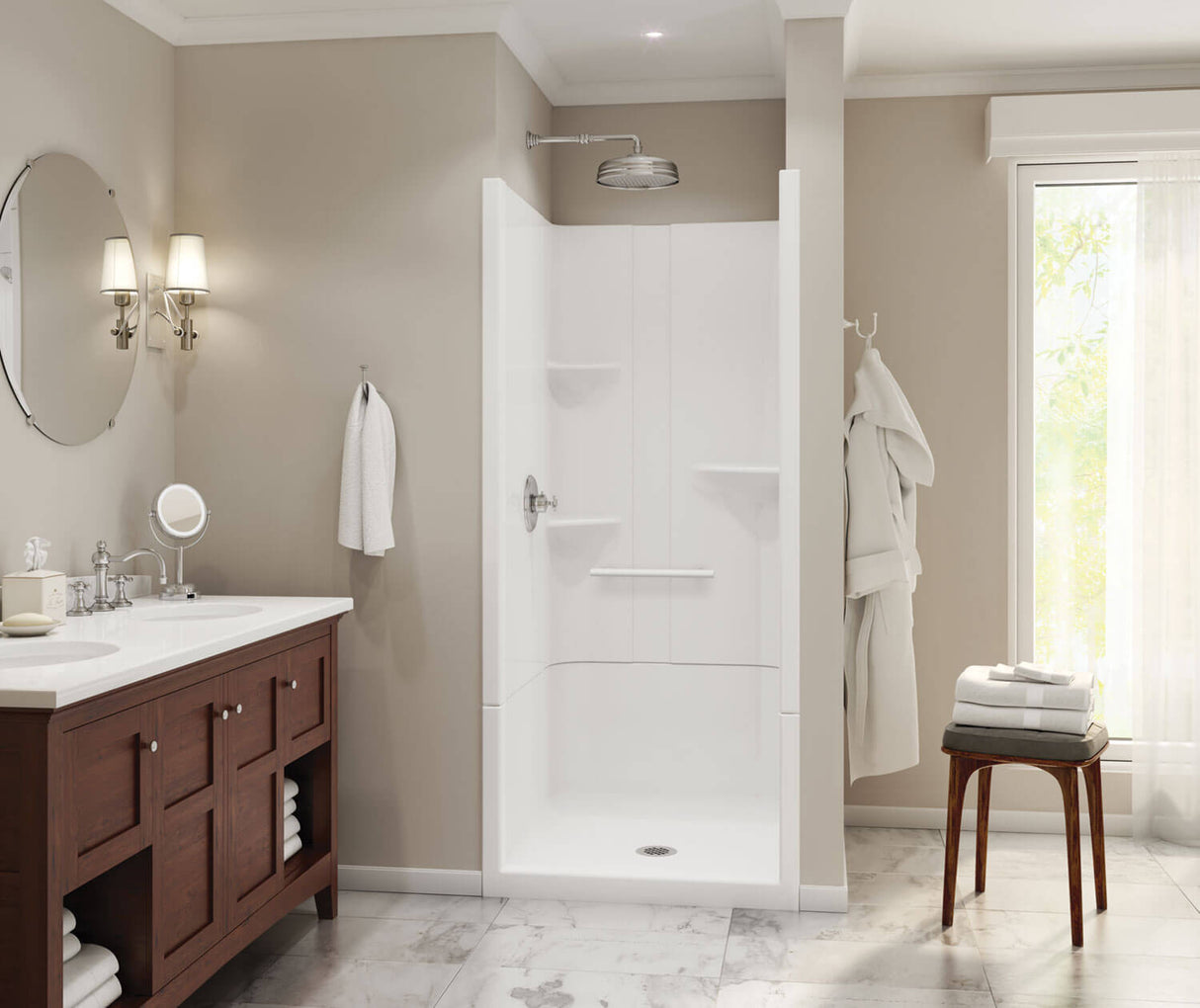 MAAX 105917-S-000-001- Camelia SH-3636 Acrylic Alcove Center Drain Two-Piece Shower in White