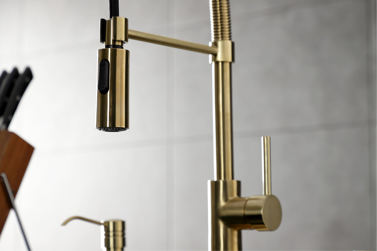 Gourmetier LS8773DL Concord Single-Handle Pre-Rinse Kitchen Faucet, Brushed Brass