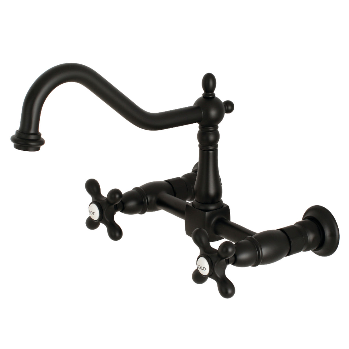 Kingston Brass KS1240AX Heritage Wall Mount Bridge Kitchen Faucet, Matte Black