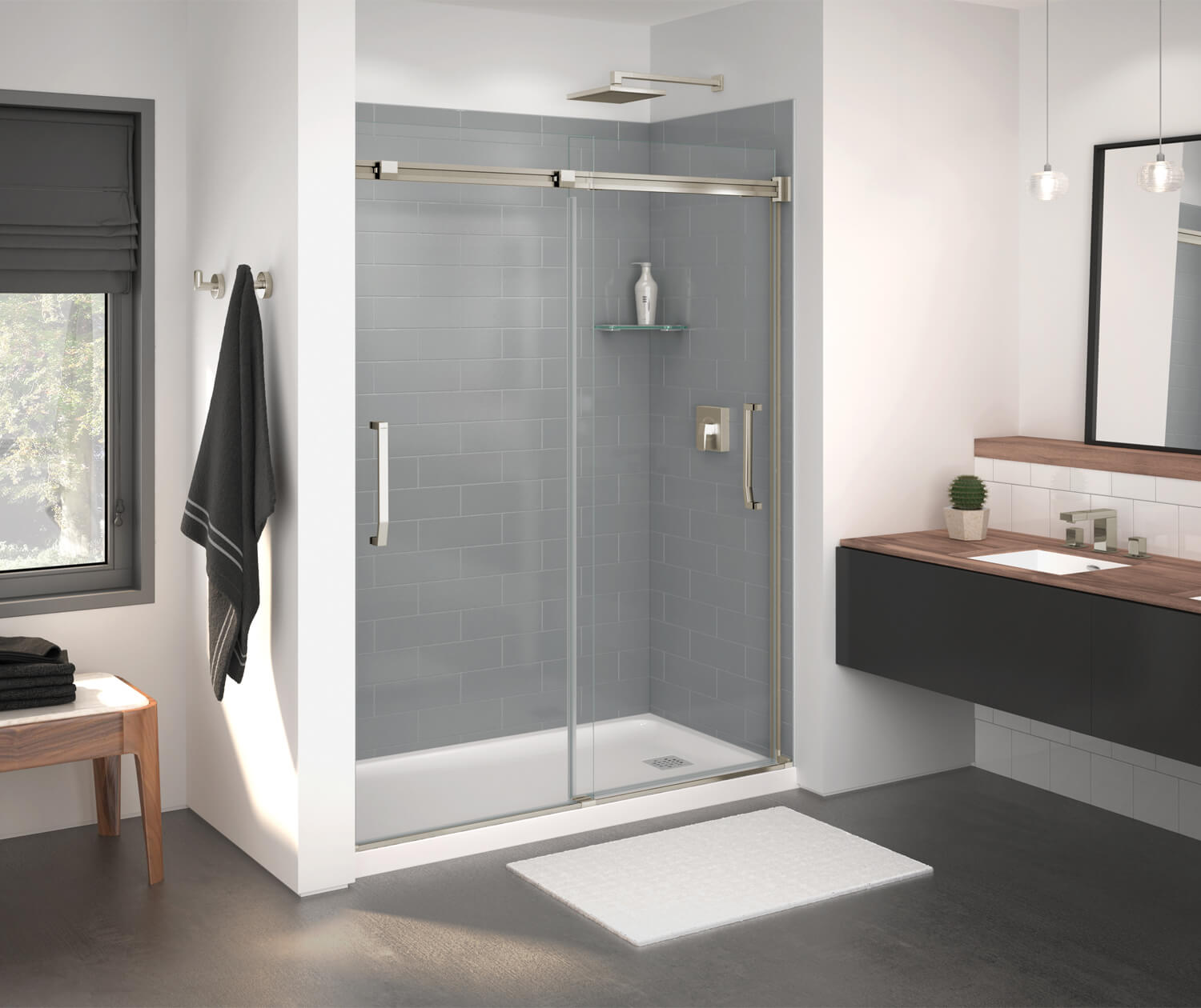 MAAX 138762-900-305-000 Inverto 56-59 x 70 ½-74 in. 8mm Bypass Shower Door for Alcove Installation with Clear glass in Brushed Nickel