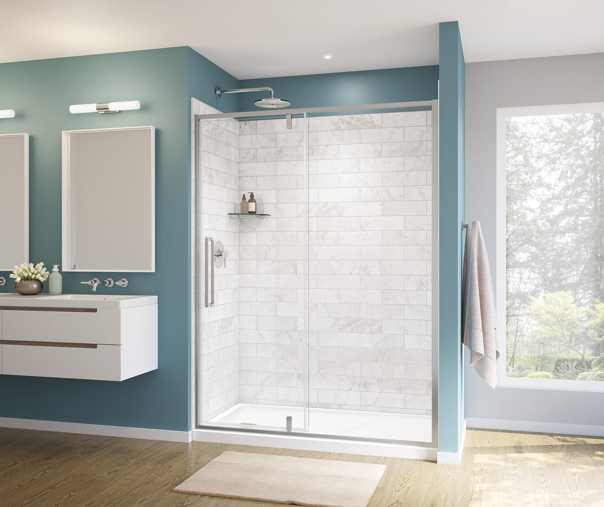 MAAX 135326-900-084-000 Uptown 57-59 x 76 in. 8 mm Pivot Shower Door for Alcove Installation with Clear glass in Chrome