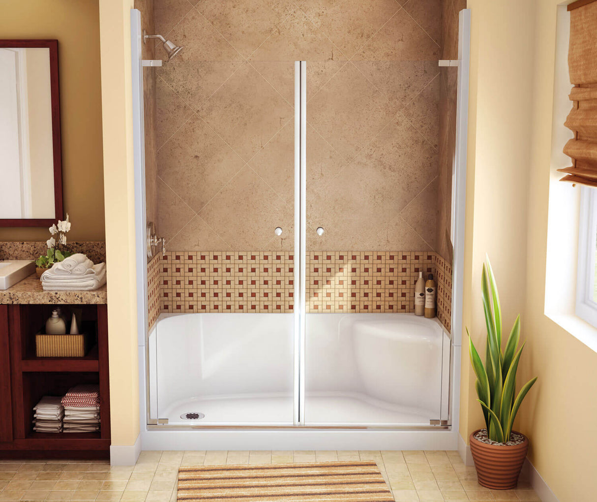 MAAX 145042-000-002-093 KDS 3460 AcrylX Alcove Center Drain Four-Piece Shower in White