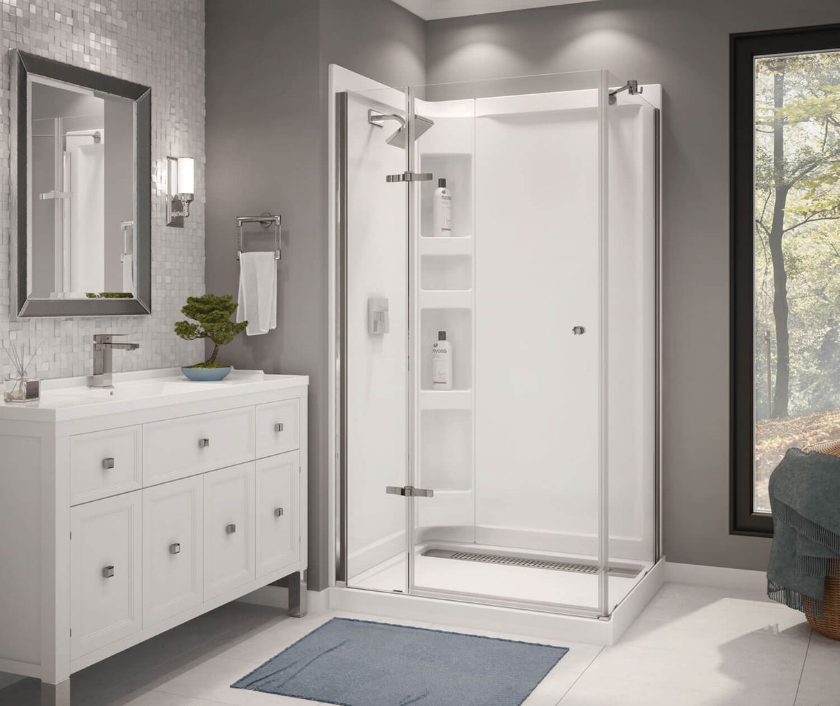 MAAX 300008-900-084-000 Athena 34 x 42 Acrylic Center Drain Shower Kit in White with Clear glass in Chrome