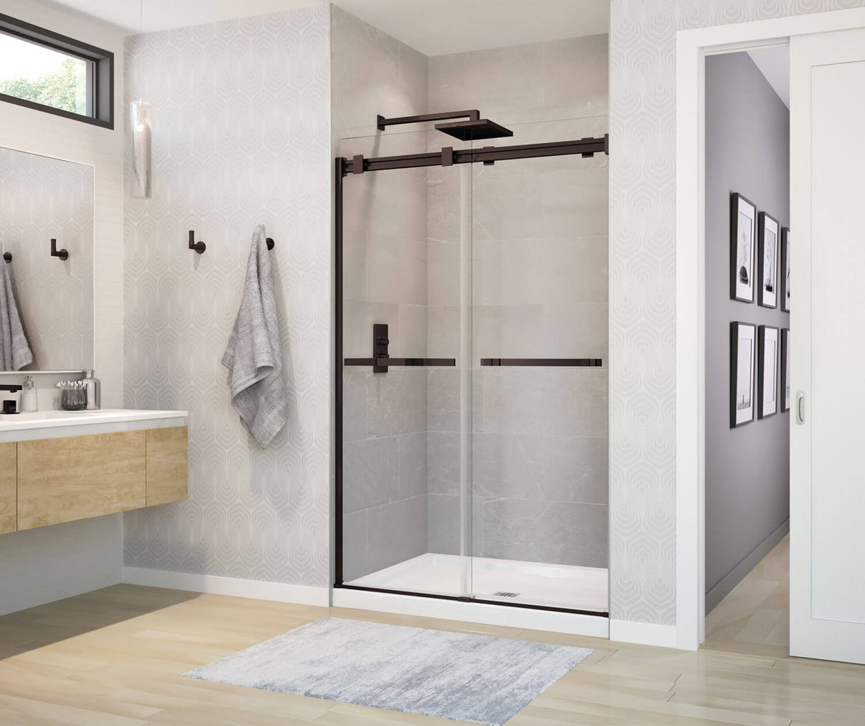 MAAX 136271-900-173-000 Duel 44-47 x 70 ½-74 in. 8 mm Bypass Shower Door for Alcove Installation with Clear glass in Dark Bronze