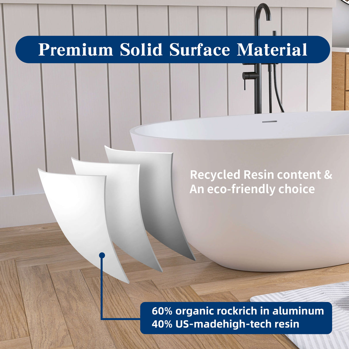 New England Home Goods Ipanema 55" Freestanding Tub in White - Stone Resin Solid Surface