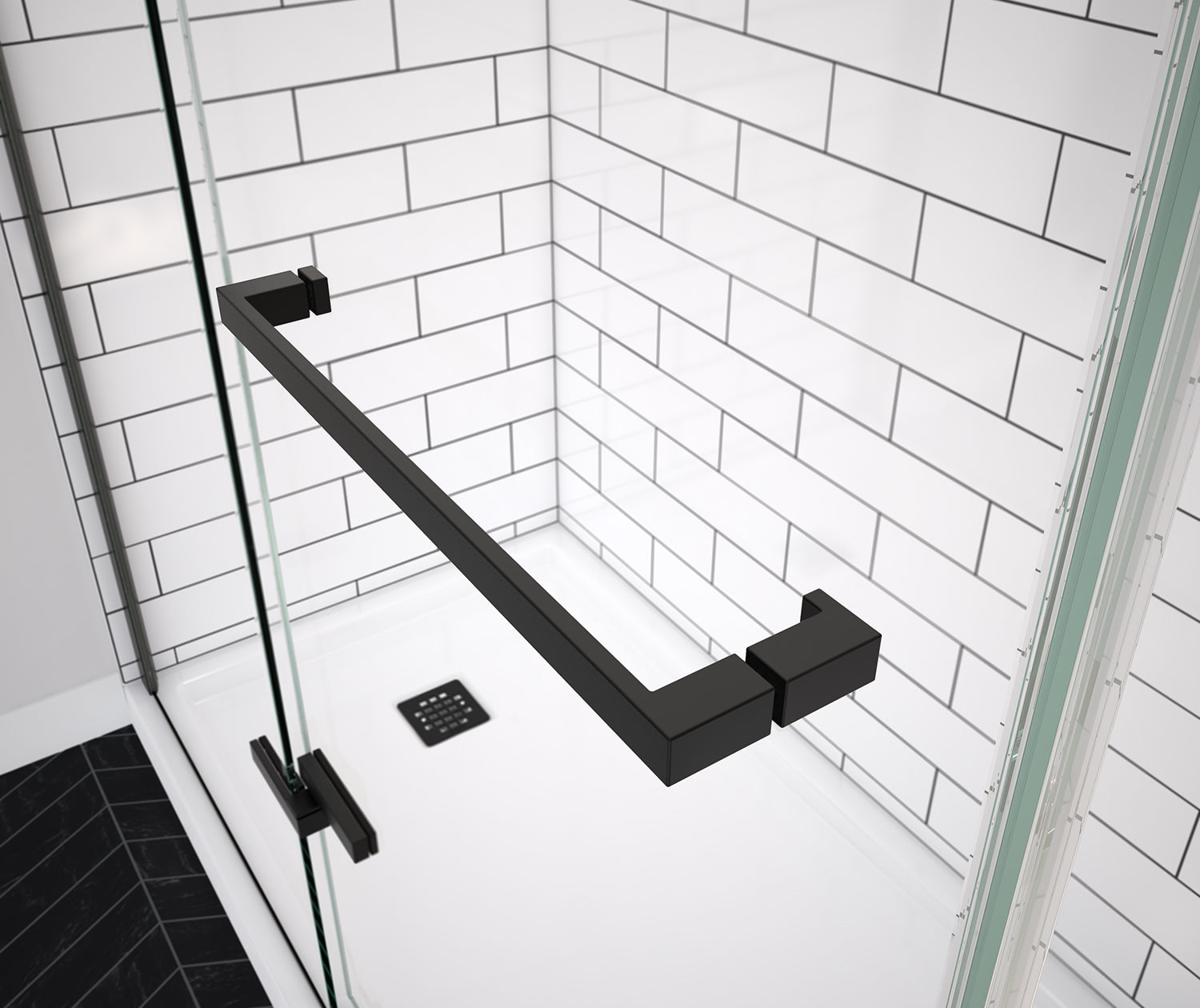 MAAX 139579-900-340-000 Reveal Sleek 71 51 ½-54 ½ x 71 ½ in. 8mm Pivot Shower Door for Alcove Installation with Clear glass in Matte Black
