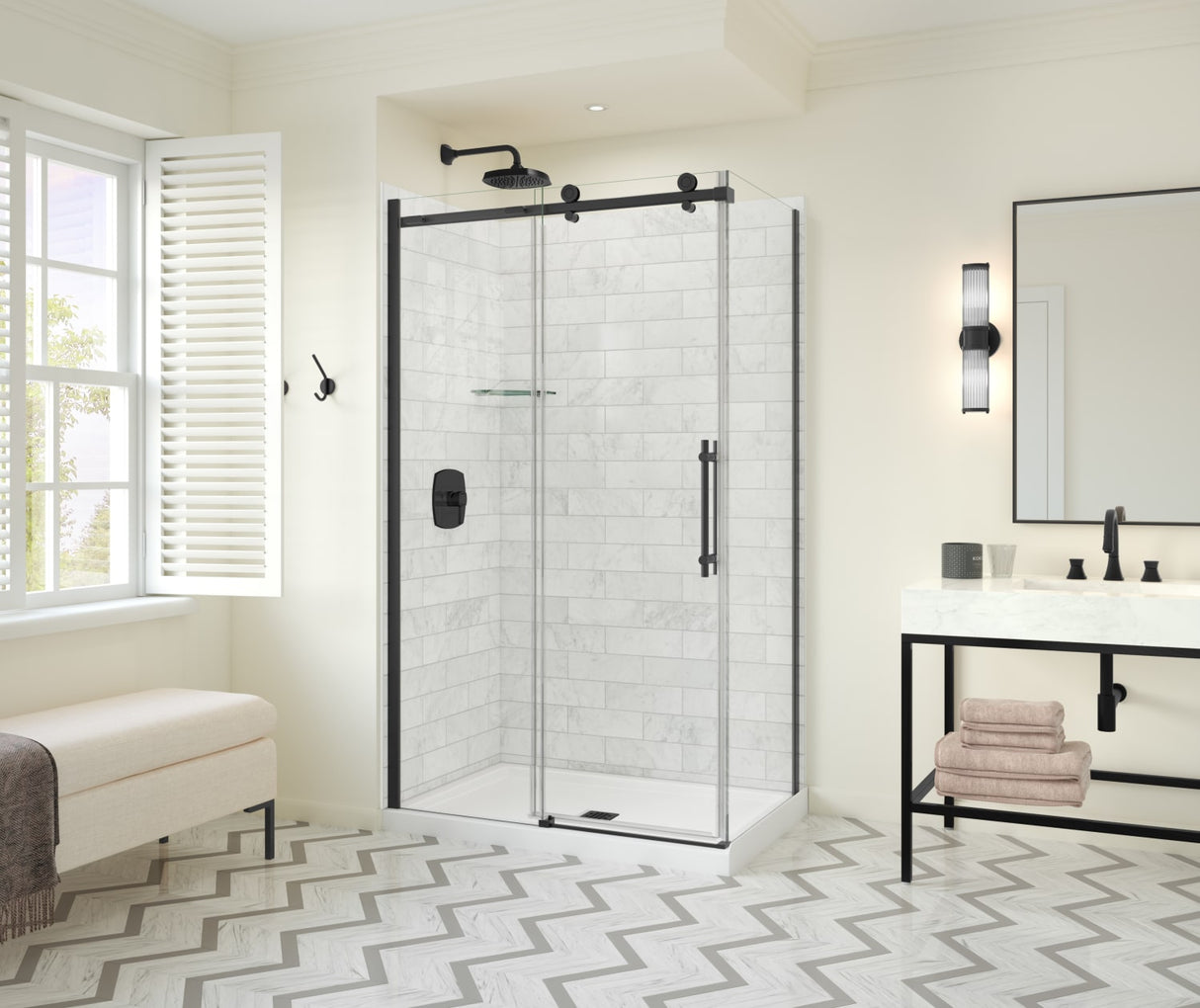 MAAX 107545-900-340-000 Odyssey SC 48" x 32" x 78" 8mm Sliding Shower Door for Corner Installation with Clear glass in Matte Black