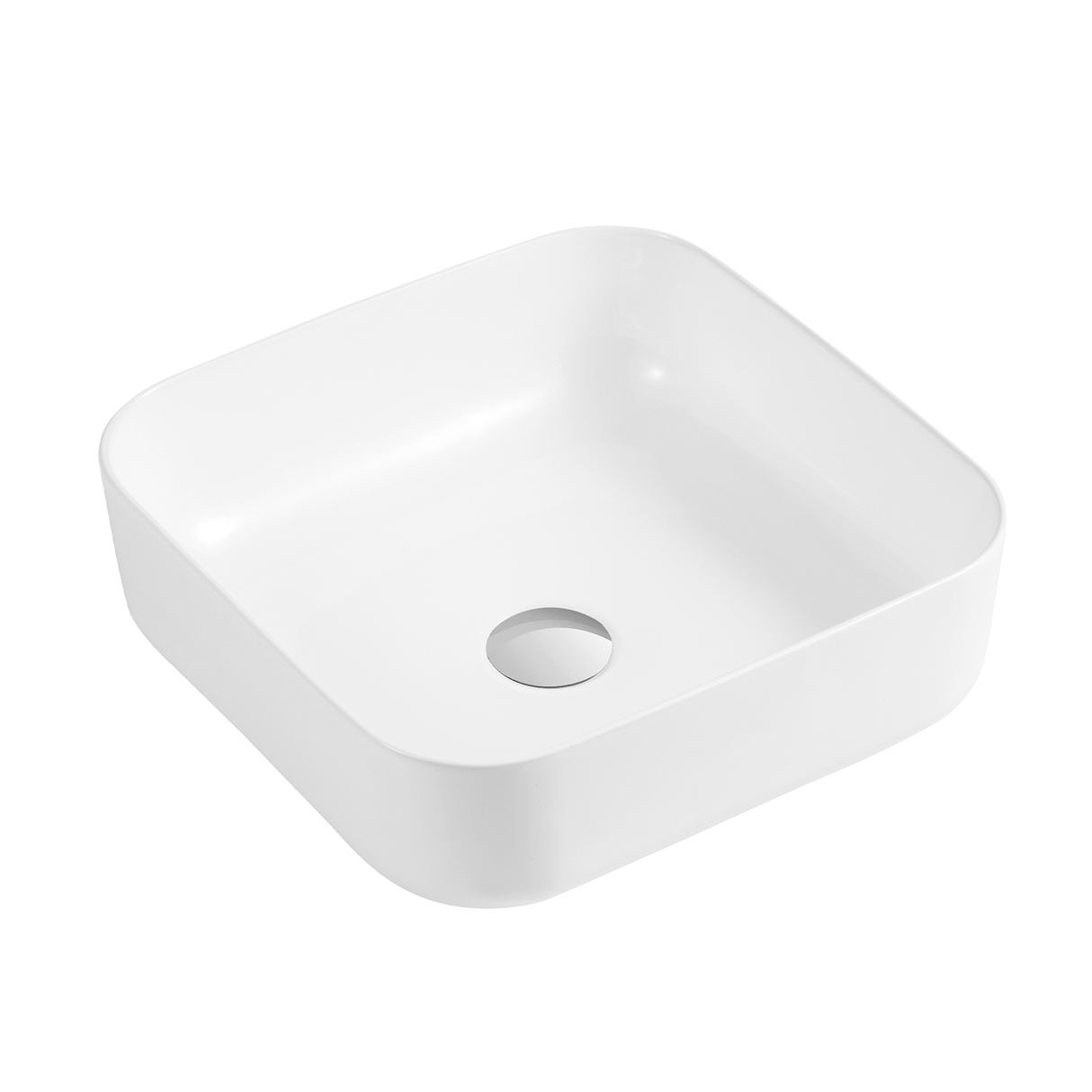 DAX Ceramic Square Bathroom Vessel Basin, 15", White Glossy DAX-CL1282-WG