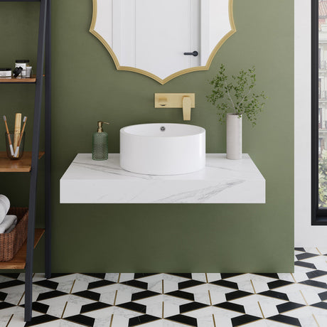 Monaco 36" Floating Bathroom Shelf with Vessel Sink in White Marble