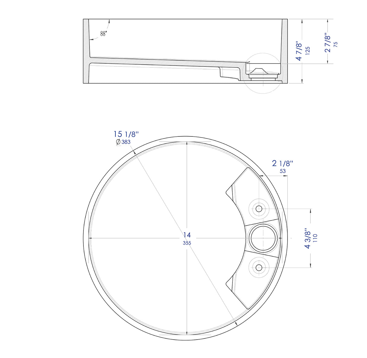 15" Round White Matte Solid Surface Resin Sink