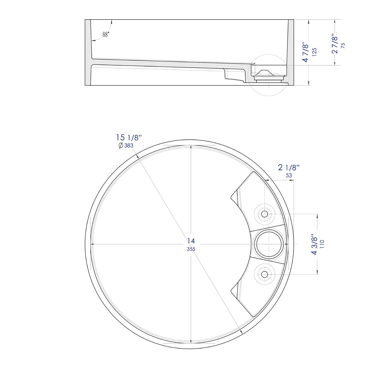 15" Round White Matte Solid Surface Resin Sink