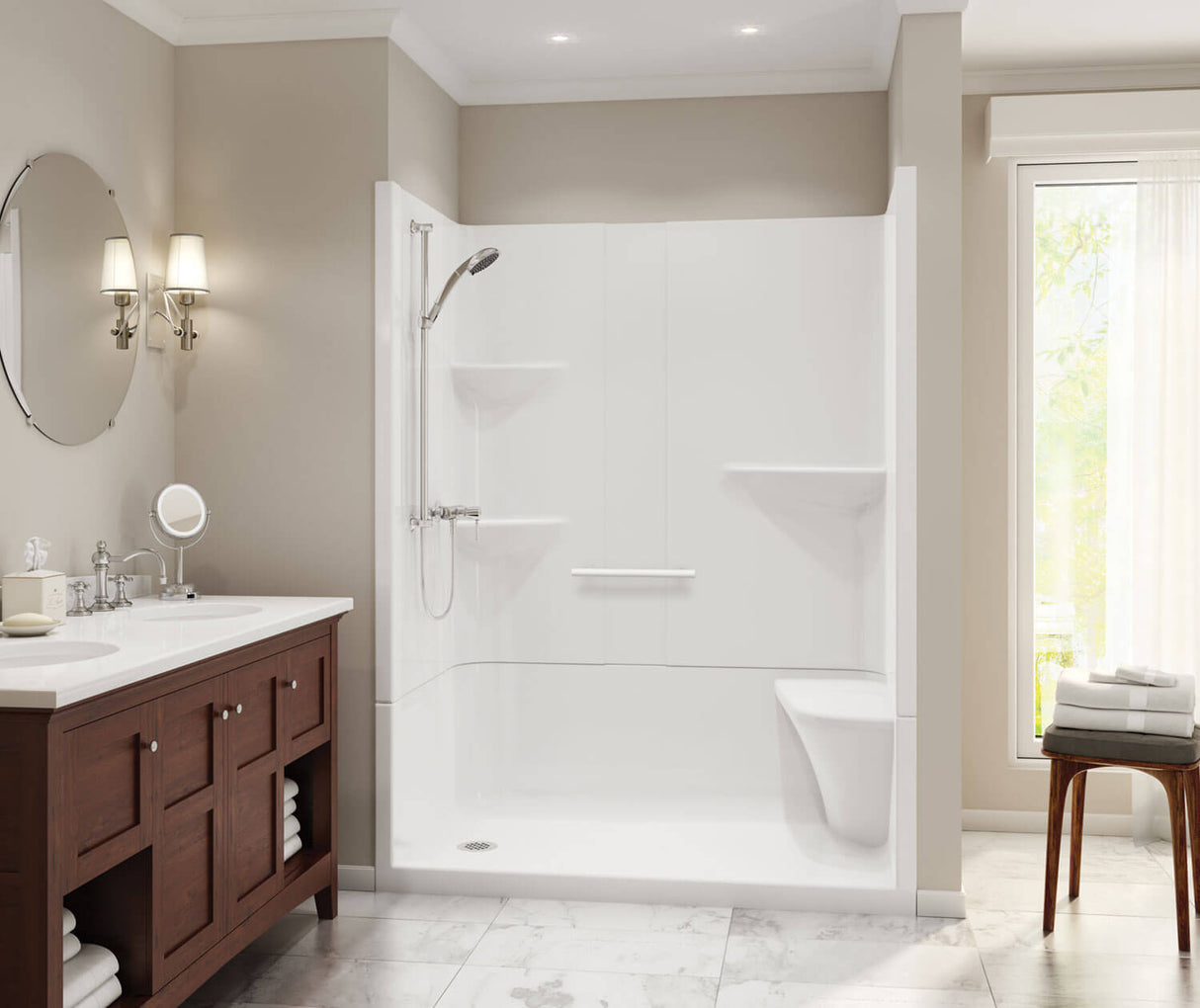 MAAX 105921-SRC-000-001 Camelia SH-6034 Acrylic Alcove Center Drain Two-Piece Shower in White