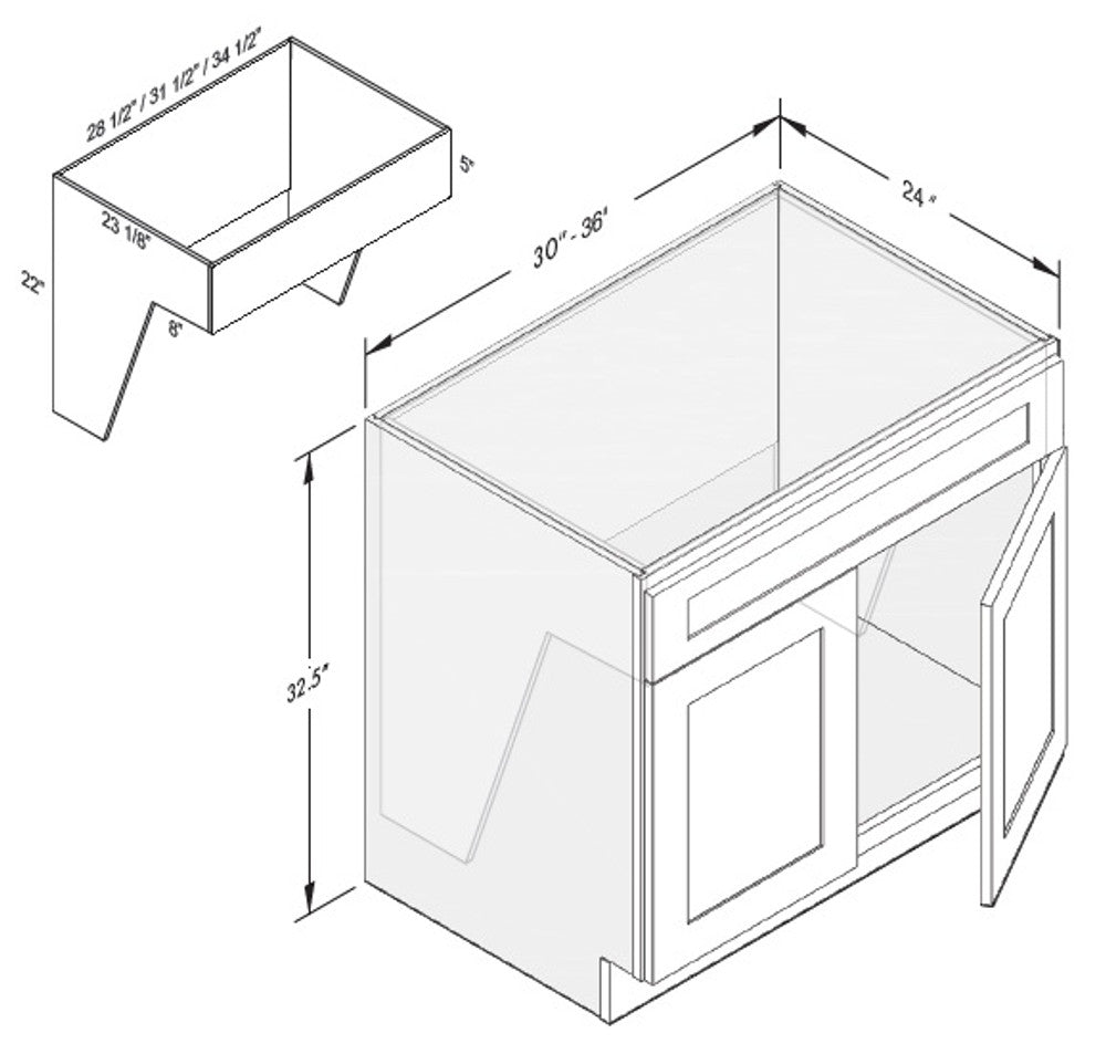 Cab-Tec Shaker White Kitchen Cabinet - SW-SBR33ADA