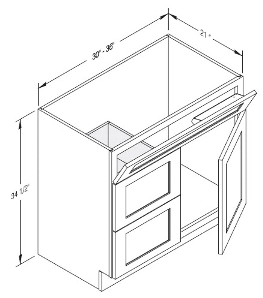 Cab-Tec Shaker Grey Bath Cabinet - SG-VSD3621L